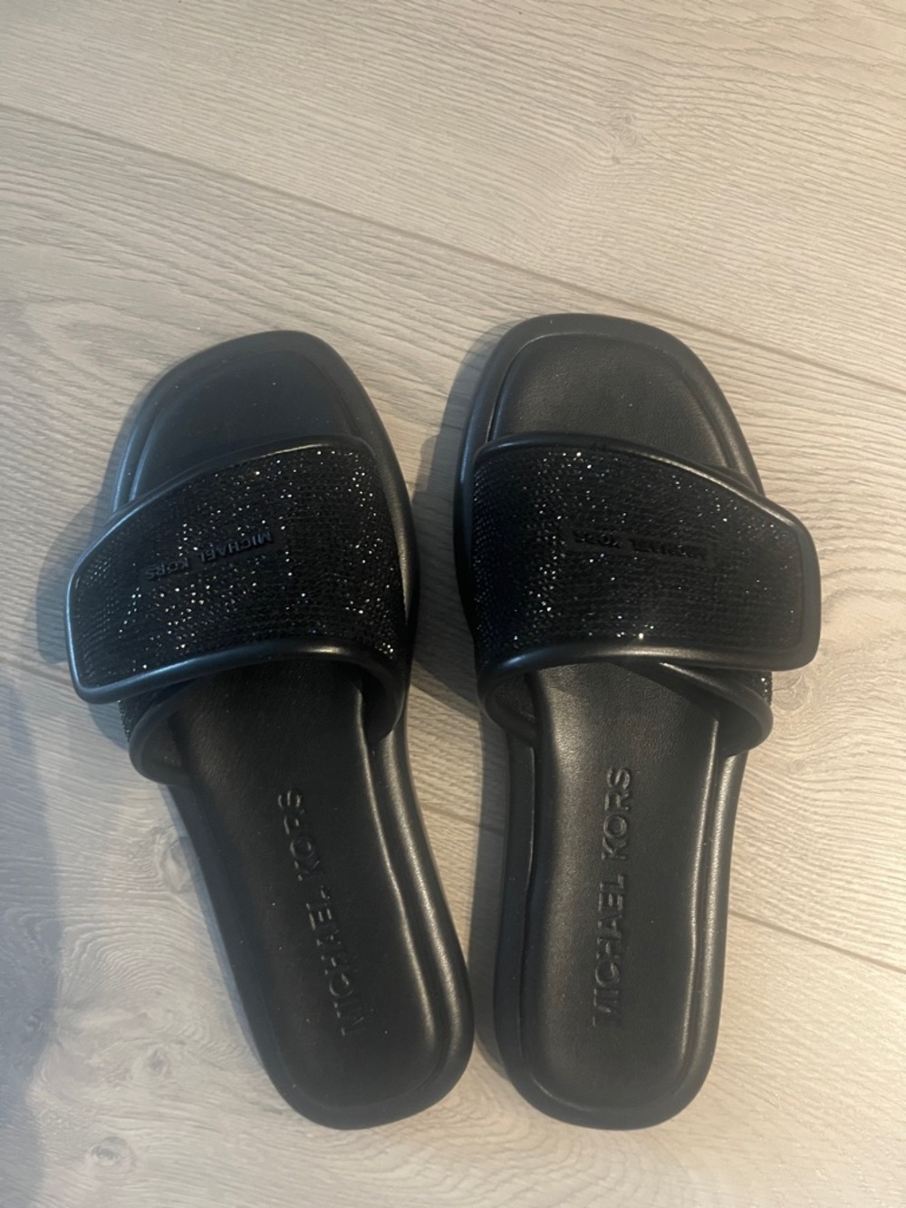 Michael Kors Black Glitter Slide Sandals